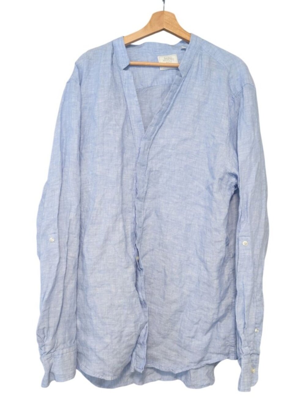 Murano Baird McNutt Irish Linen Band Collar Shirt Mens 2XT Blue Roll Tab